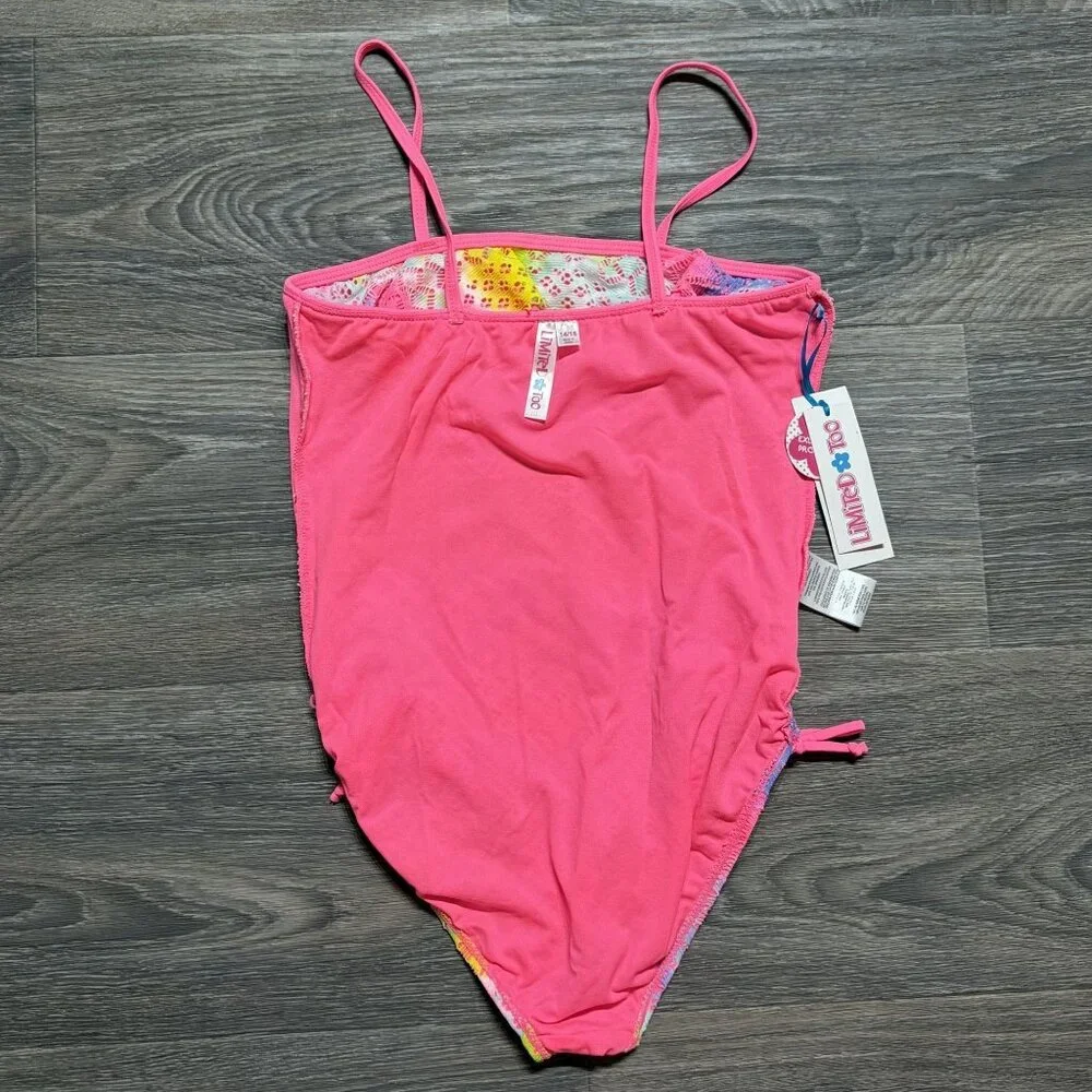 Limited Too Girls 14-16 Bathing Suit UPF 50 One Piece Ruffled Swimsuit Pink